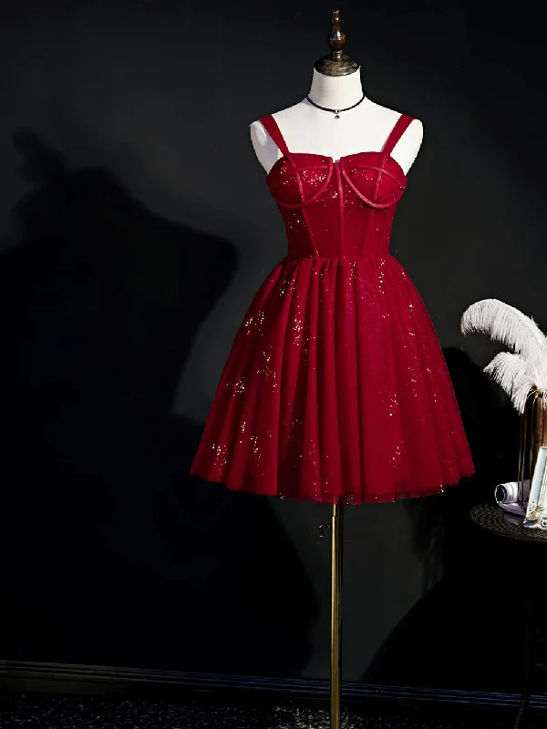 Elegant Sleeveless Tulle Sequins Short Homecoming Dresses