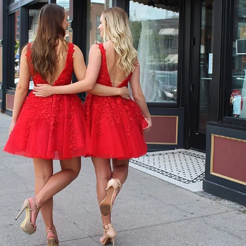 Red Tulle A-Line Homecoming Dress, Applique Sleeveless Beaded Homecoming Dress, KX1280 Red Tulle A-Line Homecoming Dress, Applique Sleeveless Beaded Homecoming Dress, KX1280
