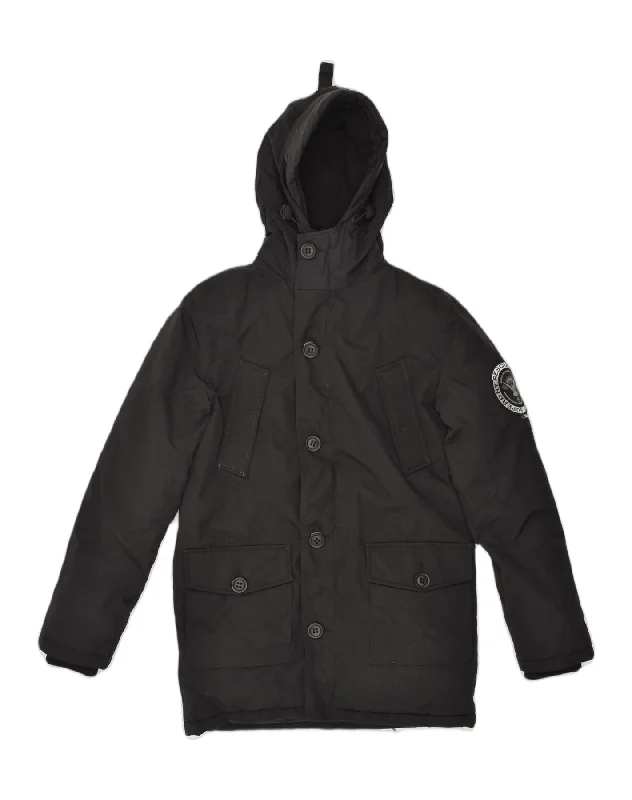 SUPERDRY Mens Hooded Overcoat UK 34 XS Black Polyester