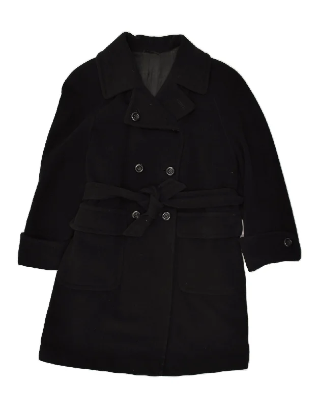 VINTAGE Mens Double Breasted Coat IT 42 Medium Black Virgin Wool